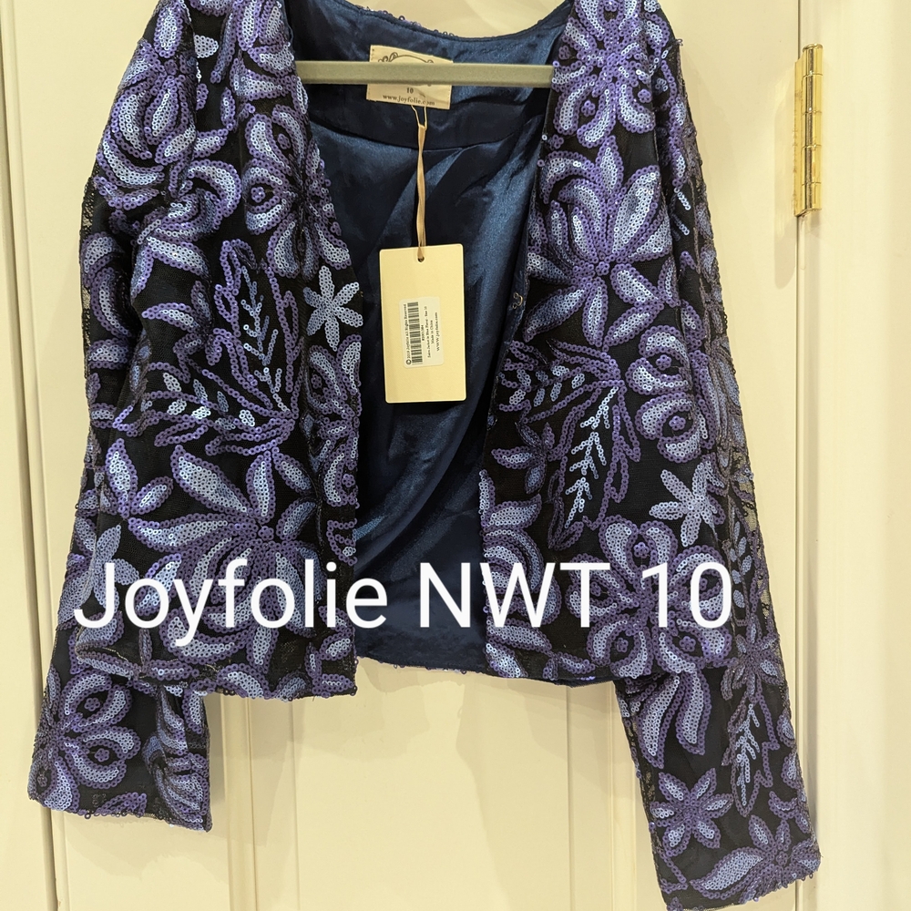 Joyfolie Blue and Purple Blazer with Velvet Floral Pattern